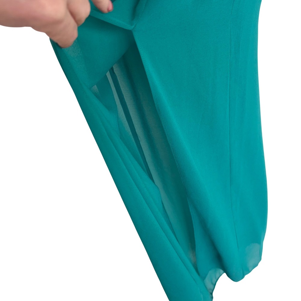 Belle Badgley Mischka Gown Women  0 Teal Green Ruffle Off Shoulder Maxi Dress - Picture 8 of 9